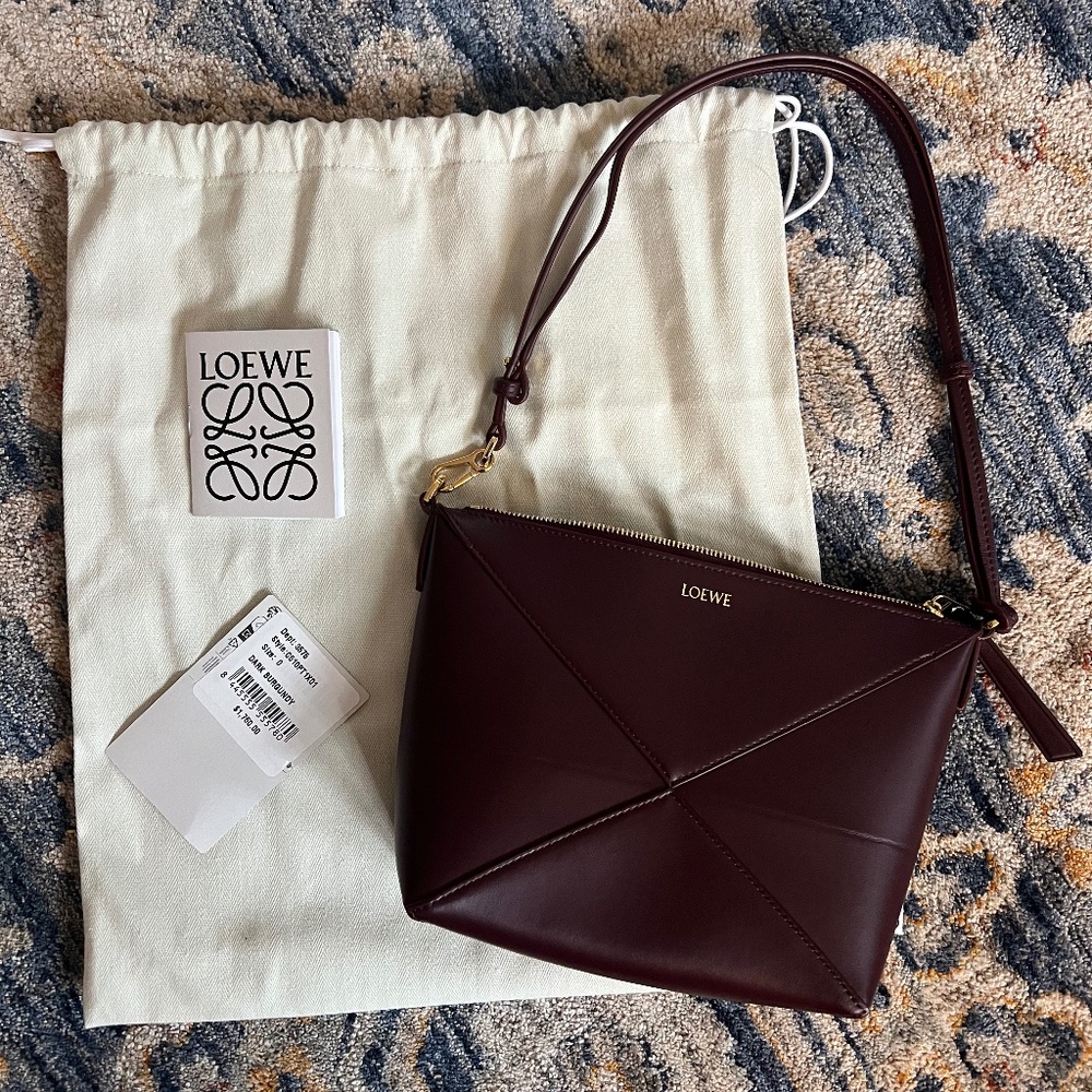 Loewe Puzzle Fold Pouch in Dark Burgundy